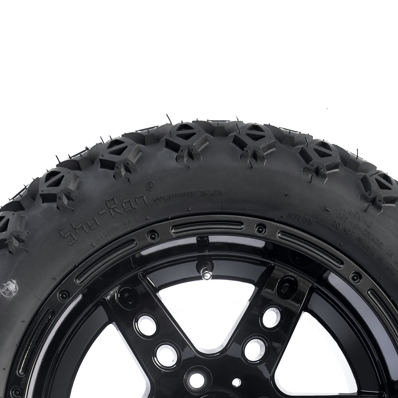ล้อและยางรถกอล์ฟ DOT ขนาด 14 นิ้ว 22x10-14 สำหรับทุกสภาพพื้นผิว สีดำเงา 6 ก้าน