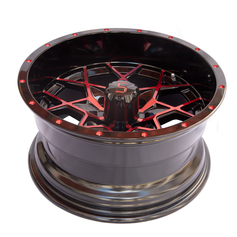 ล้อรถกอล์ฟอลูมิเนียมอัลลอยด์ สีแดงเงา ดำ 101.6 PCD 4x4 Bolt Pattern