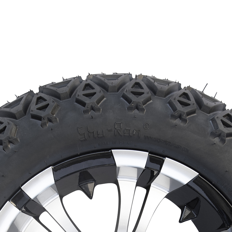 ล้อและยางรถกอล์ฟขนาด 14 นิ้ว สีดำเงา Machined และยาง 22x10-14 All Terrain DOT