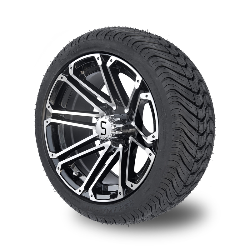 ล้อและยางรถกอล์ฟขนาด 14x7 ชุดยาง 225/30-14 Street Tire สีดำเงา