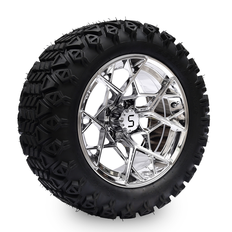ชู-แรน กอล์ฟ คาร์ท นักรบ 23x10.5-14 กอล์ฟ คาร์ท ยางทุกพื้นที่และ 14 นิ้ว โครม Rims
