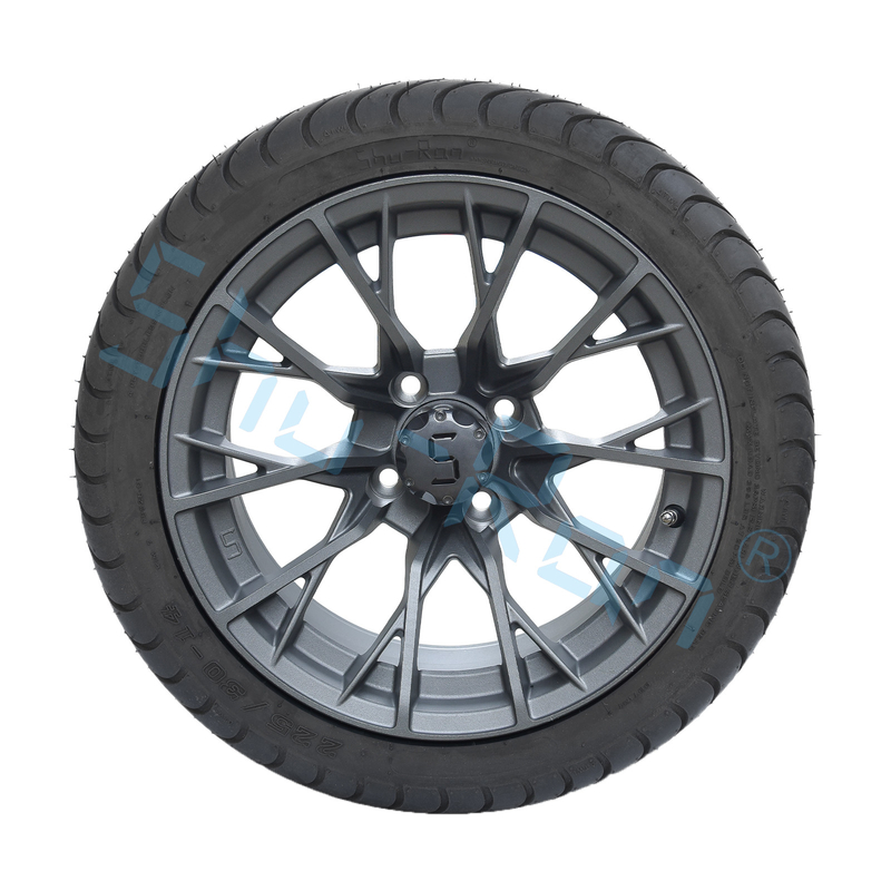 ล้อรถกอล์ฟอัลลอยด์สำเร็จรูป Gunmetal ขนาด 14 นิ้ว, ยางรถ ATV UTV 225/30-14 แบบไม่มียางในพร้อมขอบล้อ