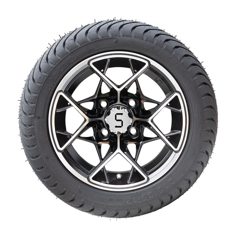 12 Inch Golf Cart Wheels And Tires Combo Machined Glossy Black Rim 215 35 12 Low Profile DOT Street Tire Fits Golf Carts