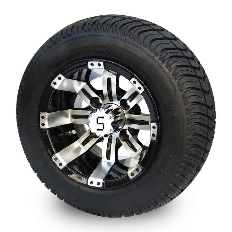 รถกอล์ฟล้อ 10 นิ้ว และยาง 205/50-10 DOT Combo - Machined/Glossy Black