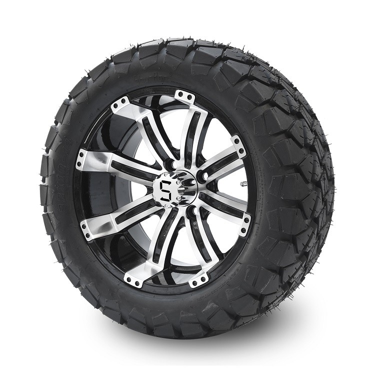 รถกอล์ฟ ล้ออลูมิเนียม 14 นิ้ว และชุดยาง All Terrain DOT ขนาด 22x10-14 - สี Machined/Glossy Black