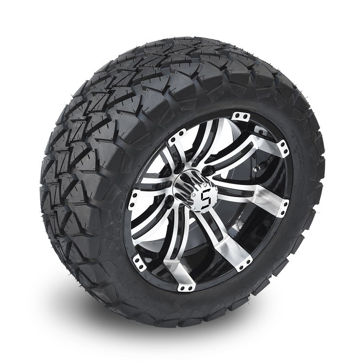 รถกอล์ฟ ล้ออลูมิเนียม 14 นิ้ว และชุดยาง All Terrain DOT ขนาด 22x10-14 - สี Machined/Glossy Black