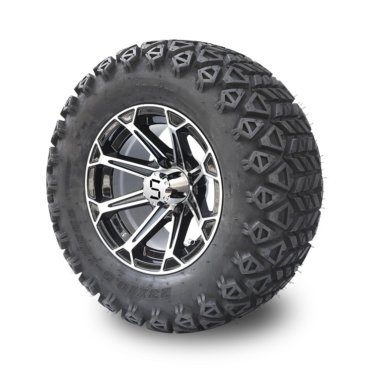 12' คาร์ทกอล์ฟ อลูมิเนียม Rims & 23x10.5-12 ทัวร์ทุกพื้นที่ Combo - เครื่องจักร / สีดํากระจ่าง