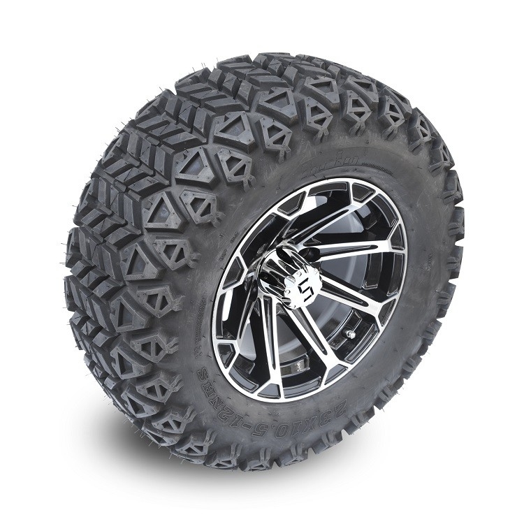 12' คาร์ทกอล์ฟ อลูมิเนียม Rims & 23x10.5-12 ทัวร์ทุกพื้นที่ Combo - เครื่องจักร / สีดํากระจ่าง