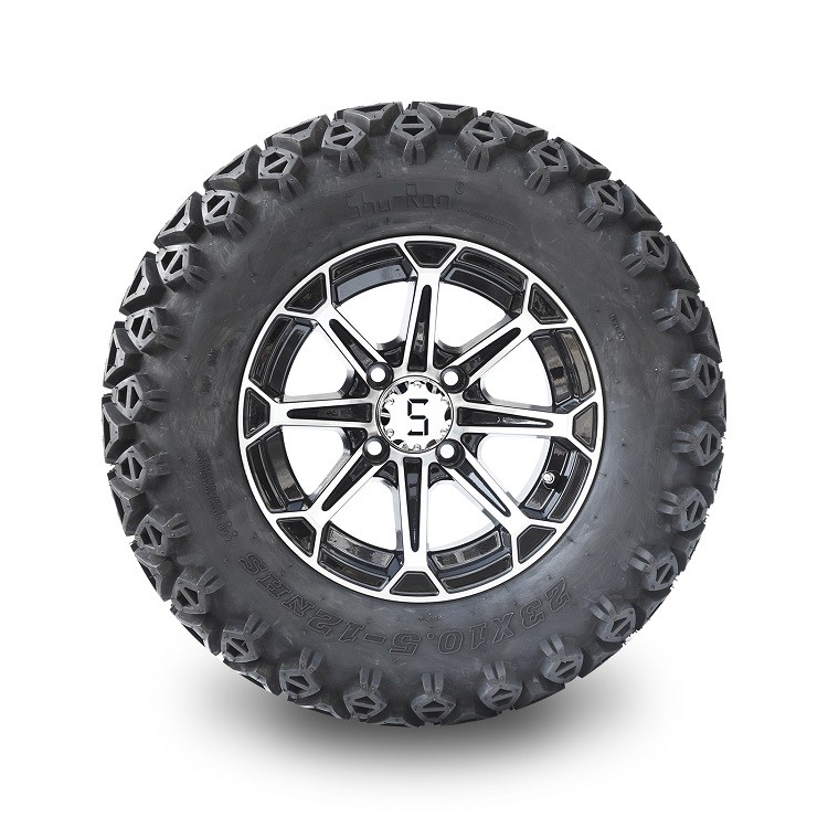 12' คาร์ทกอล์ฟ อลูมิเนียม Rims & 23x10.5-12 ทัวร์ทุกพื้นที่ Combo - เครื่องจักร / สีดํากระจ่าง