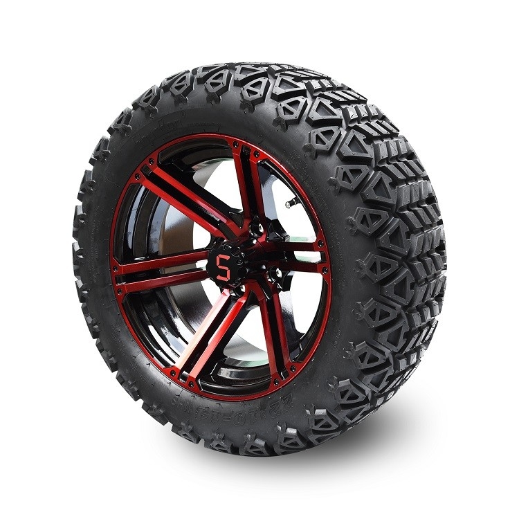 ชุดล้อรถกอล์ฟขนาด 14 นิ้ว สีแดง/ล้อสีดำเงา และยาง All Terrain DOT ขนาด 22x10-14 นิ้ว
