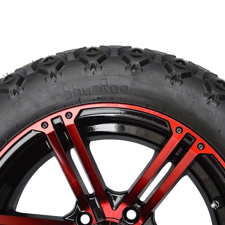 ชุดล้อรถกอล์ฟขนาด 14 นิ้ว สีแดง/ล้อสีดำเงา และยาง All Terrain DOT ขนาด 22x10-14 นิ้ว