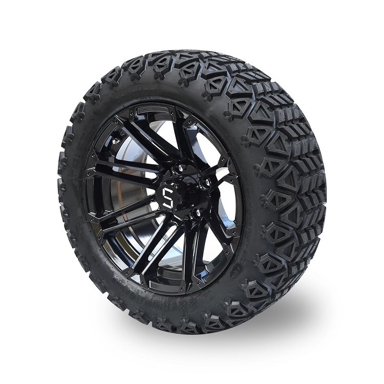ยางและขอบล้อสีดำเงาสำหรับรถกอล์ฟแบบ Off-Road ขนาด 22*10-14 พร้อมฝาครอบกลาง
