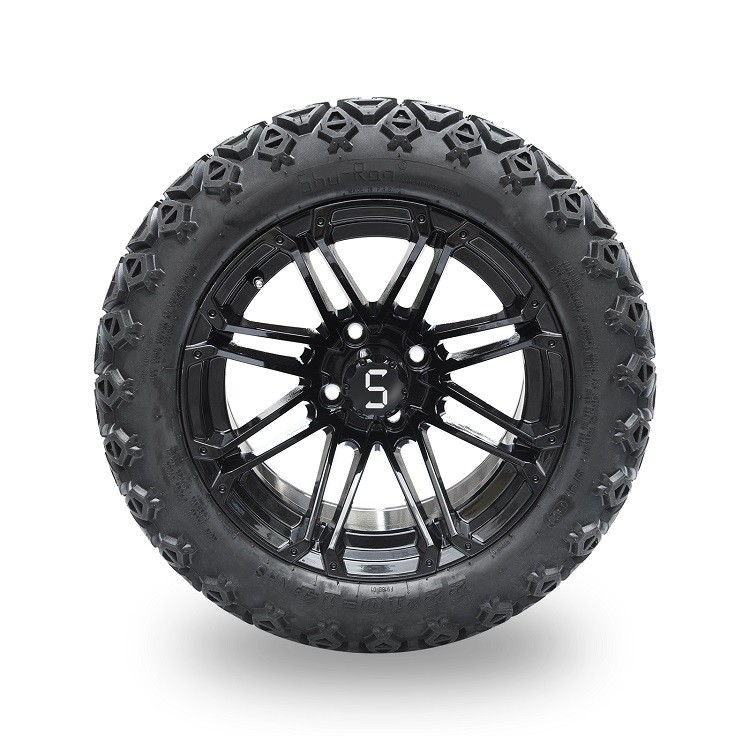 ยางและขอบล้อสีดำเงาสำหรับรถกอล์ฟแบบ Off-Road ขนาด 22*10-14 พร้อมฝาครอบกลาง