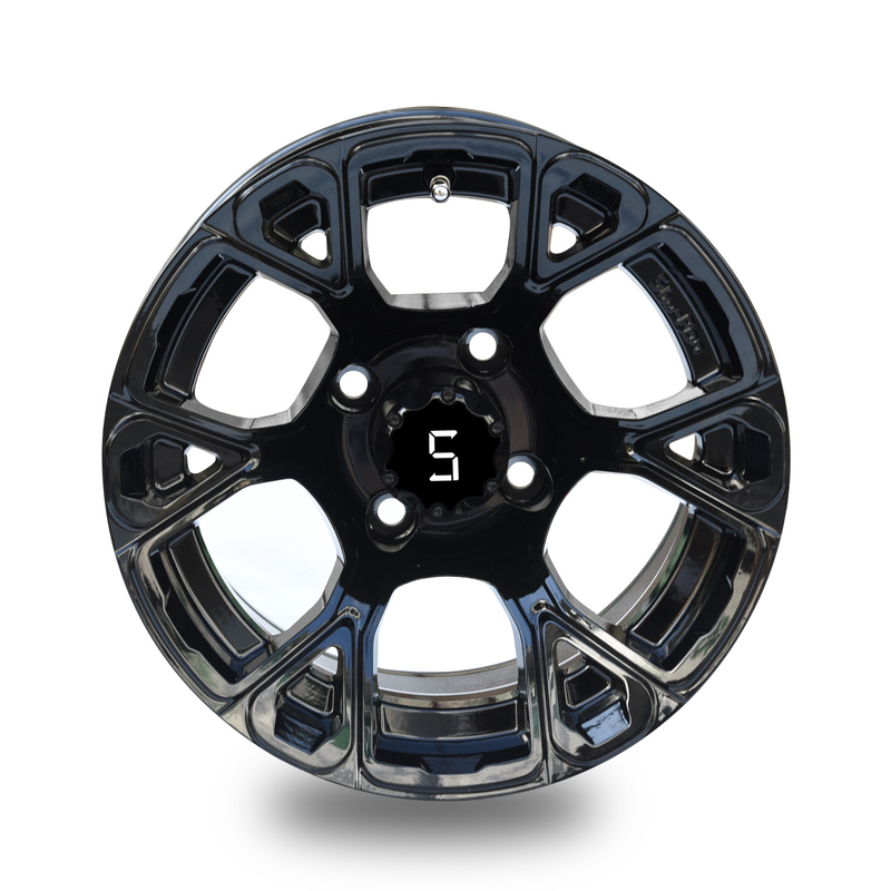 ล้อกอล์ฟ 12 นิ้ว ขอบเงาสีดำ 6 ก้าน 4*4 Bolt Pattern พร้อมฝาครอบดุม