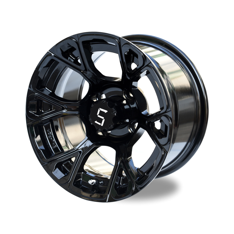 ล้อกอล์ฟ 12 นิ้ว ขอบเงาสีดำ 6 ก้าน 4*4 Bolt Pattern พร้อมฝาครอบดุม