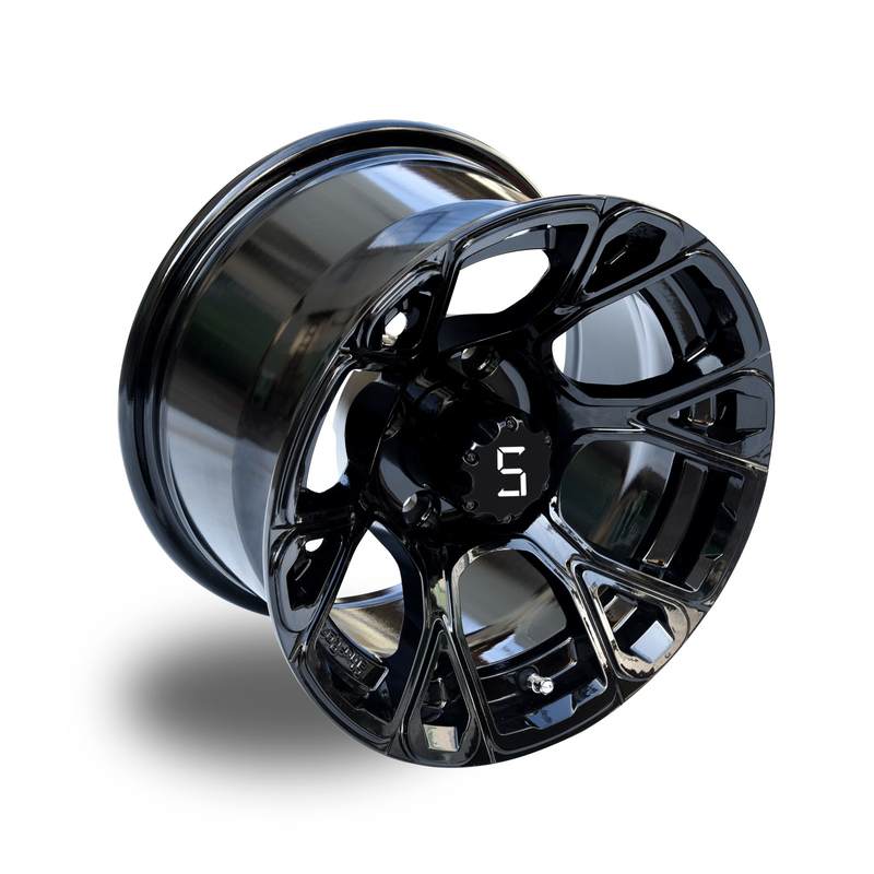 ล้อกอล์ฟ 12 นิ้ว ขอบเงาสีดำ 6 ก้าน 4*4 Bolt Pattern พร้อมฝาครอบดุม