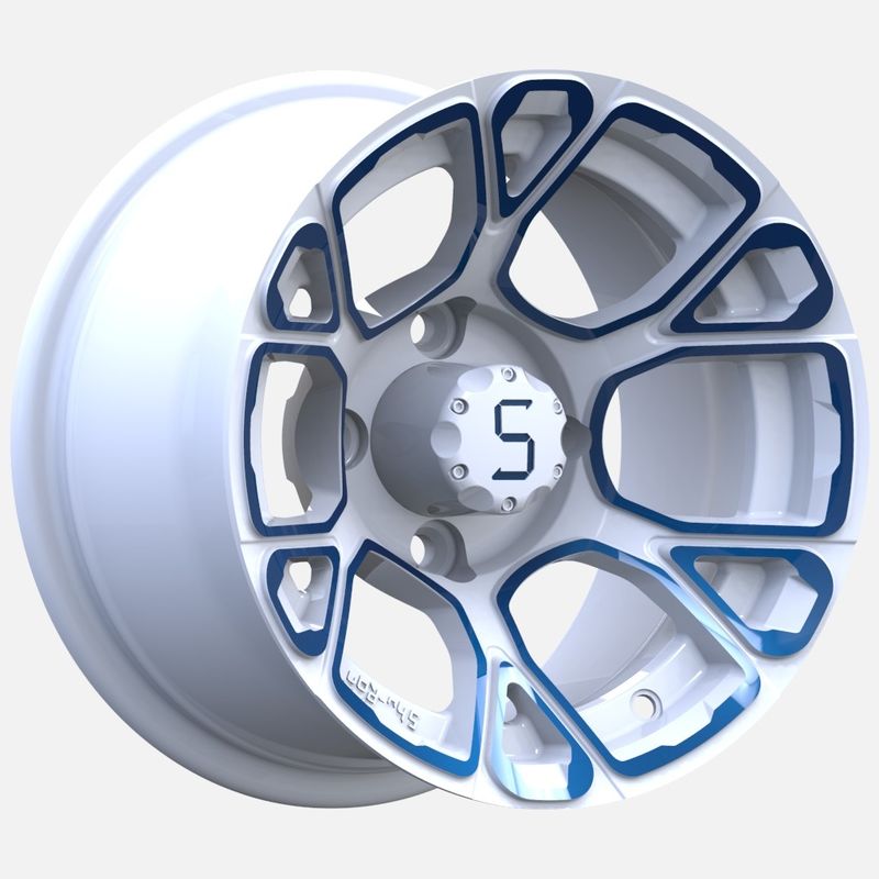 ล้อกอล์ฟรถเข็นขนาด 12 นิ้ว สีน้ำเงิน/ขาว อะลูมิเนียม PCD 4/101.6 Offset -25